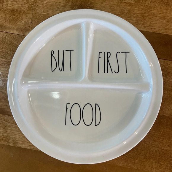 RAE DUNN‎ Toddler Children’s Plastic Plate “But First, Food” White Like N… - Picture 3 of 4